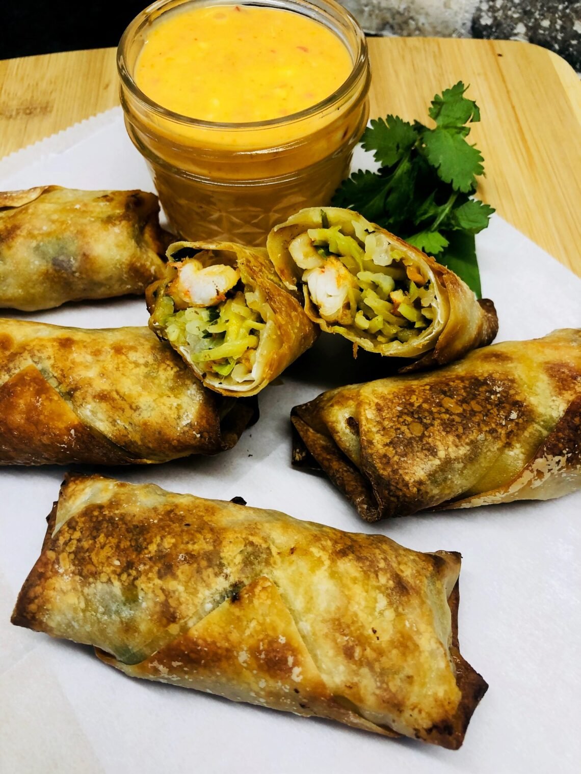 Air Fryer Bang Bang Shrimp Egg Rolls