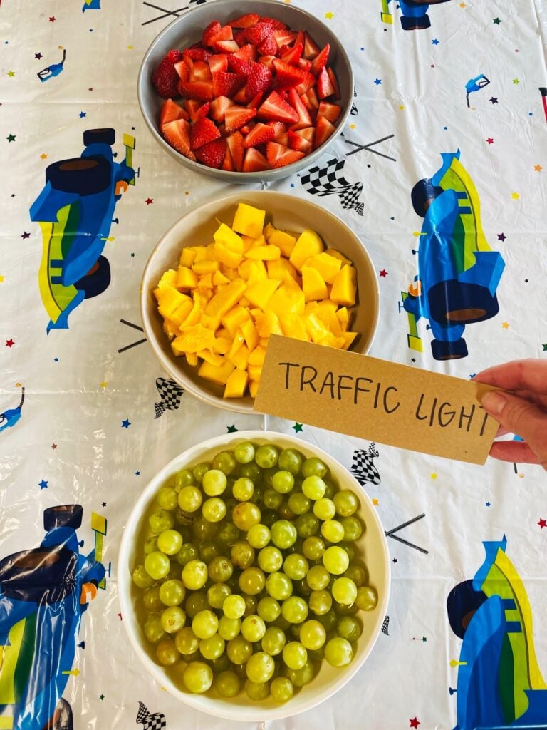 traffic light fruit arrangement for car themed party ideas