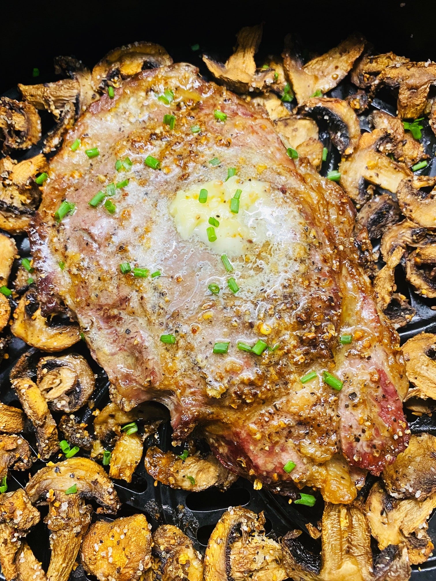 Air Fryer Ribeye and Mushrooms - Cooks Well With Others