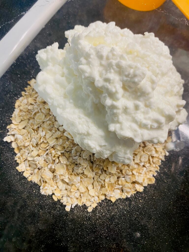oats and cottage cheese in a bowl