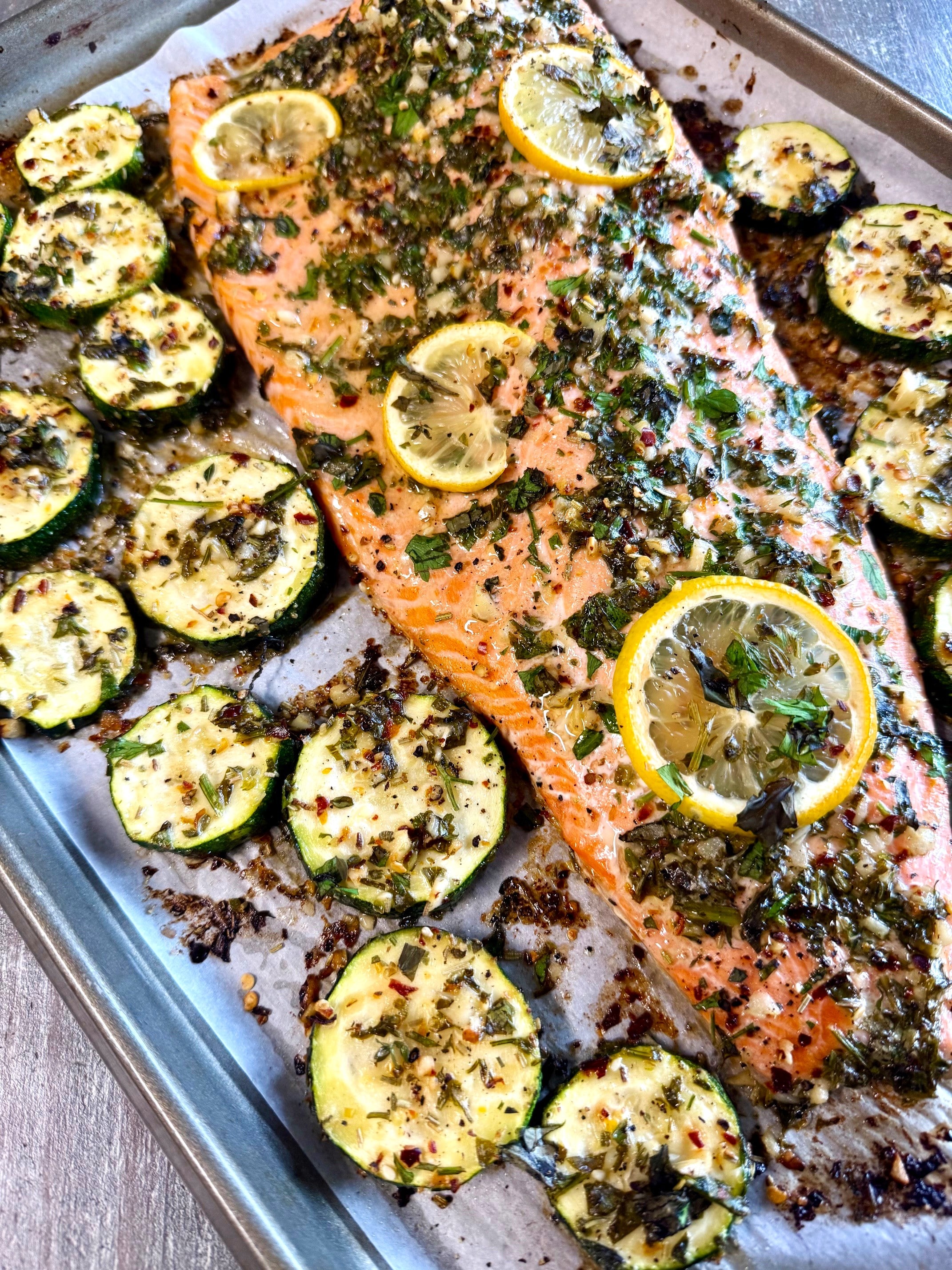 Garlic Herb Salmon and Zucchini - Cooks Well With Others