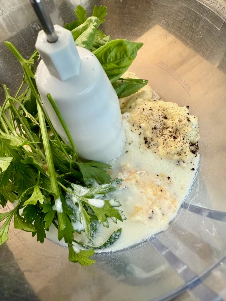 dressing in food processor before mixing