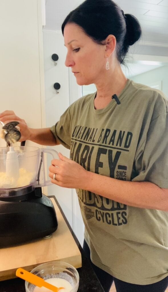 adding ingredients to food processor for Herb Buttermilk Cottage Cheese Dressing