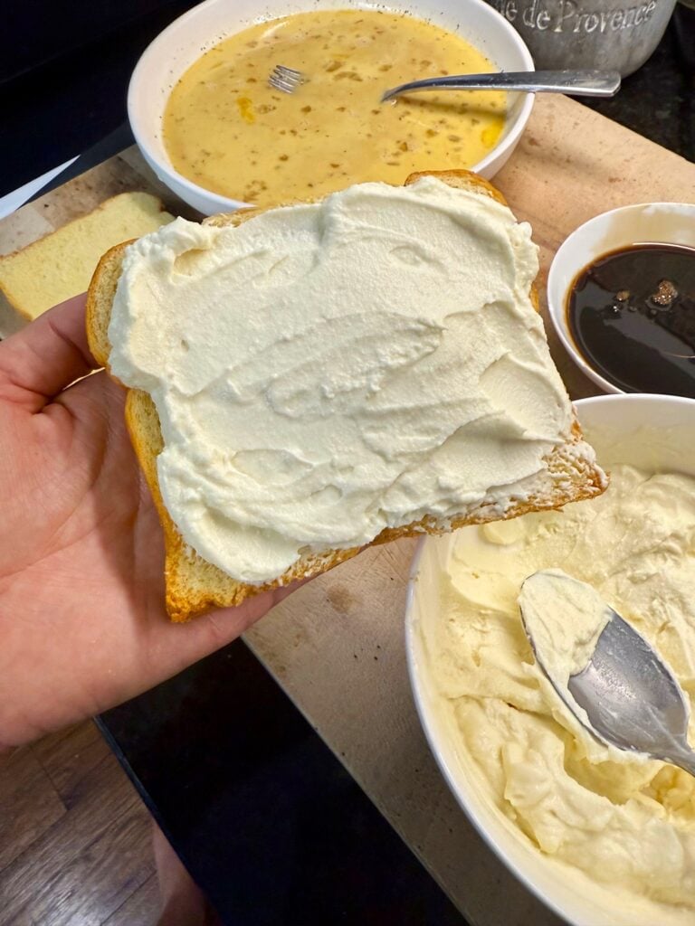 stuffing the Tiramisu French Toast with Kahlua Syrup