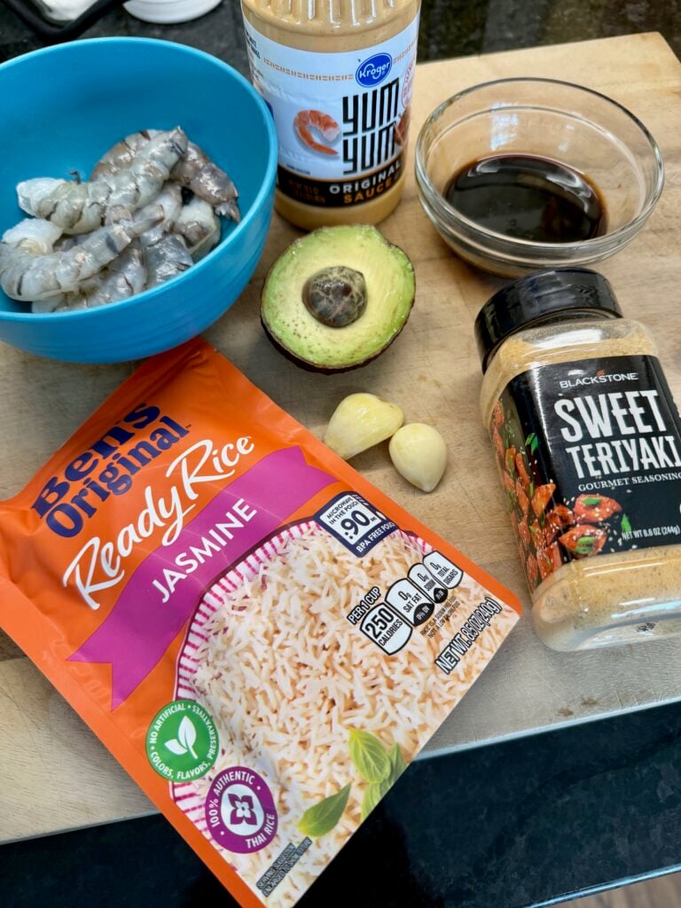 ingredients for Teriyaki Shrimp Rice Bowls