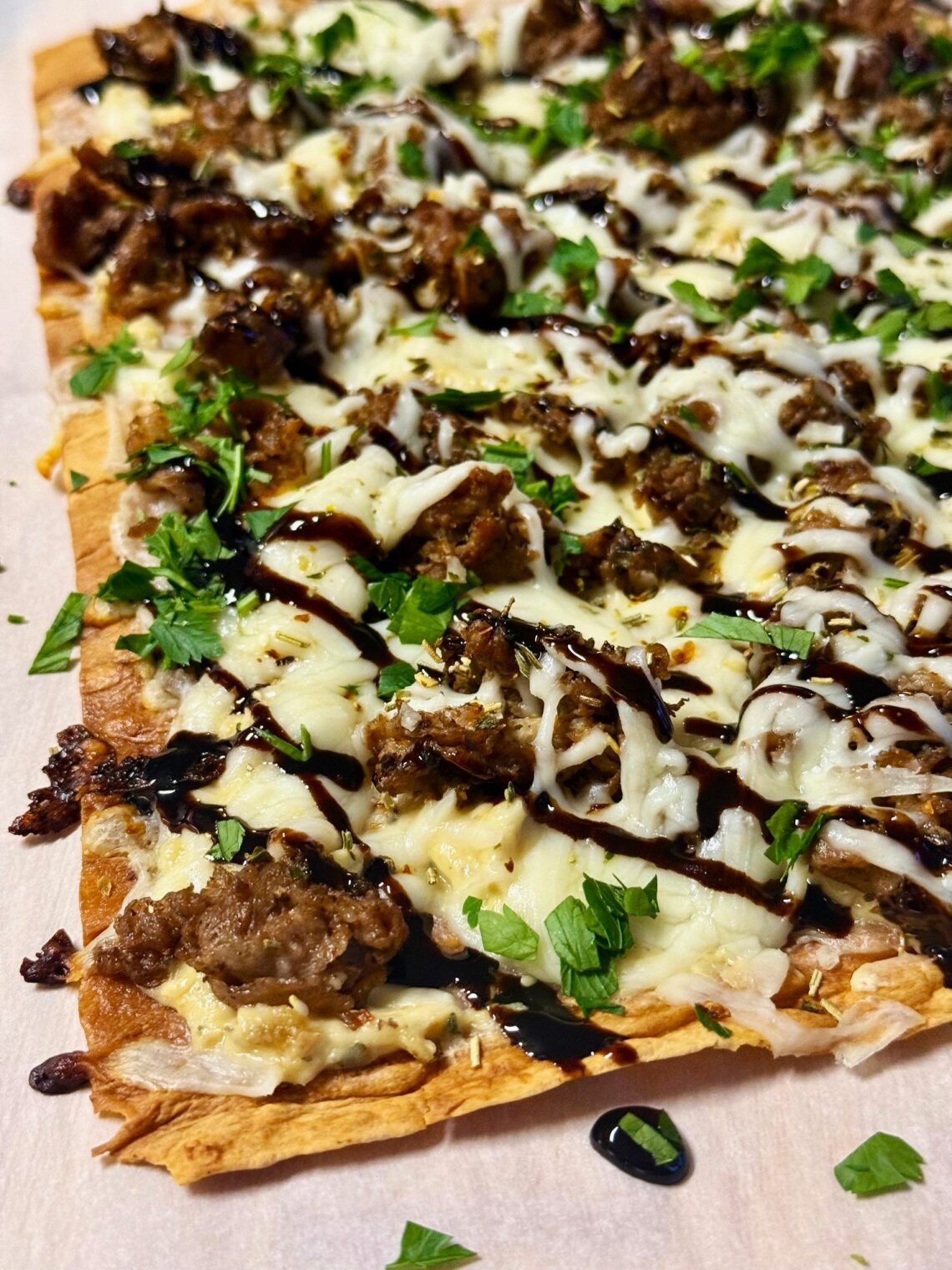 Roasted Garlic Balsamic Steak Flatbreads