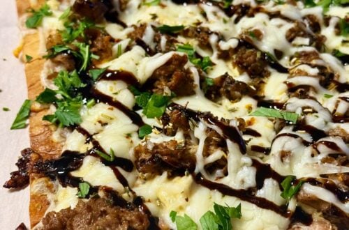 Roasted Garlic Balsamic Steak Flatbreads