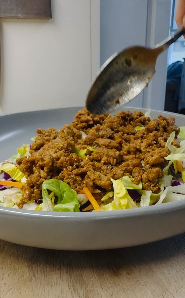 adding beef to packet