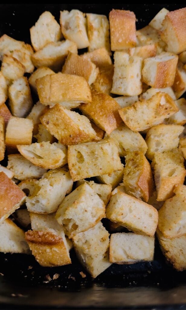 toasting bread cubes