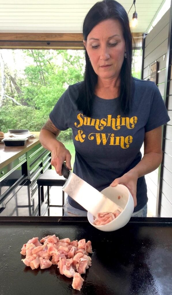 starting the chicken on the griddle