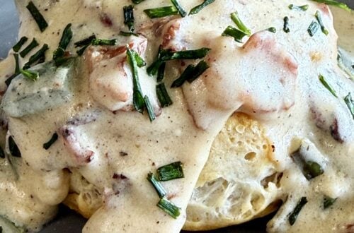 Bacon Jalapeno Popper Biscuits and Gravy
