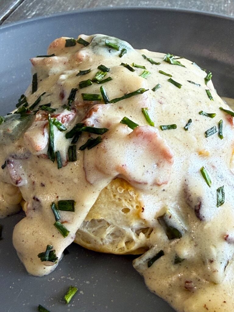 Bacon Jalapeno Popper Biscuits and Gravy