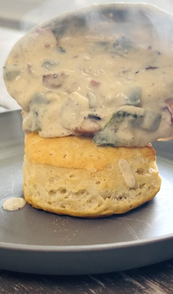 Bacon Jalapeno Popper Biscuits and Gravy