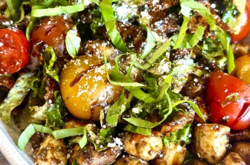 Crispy Pasta Caprese Chicken Salad