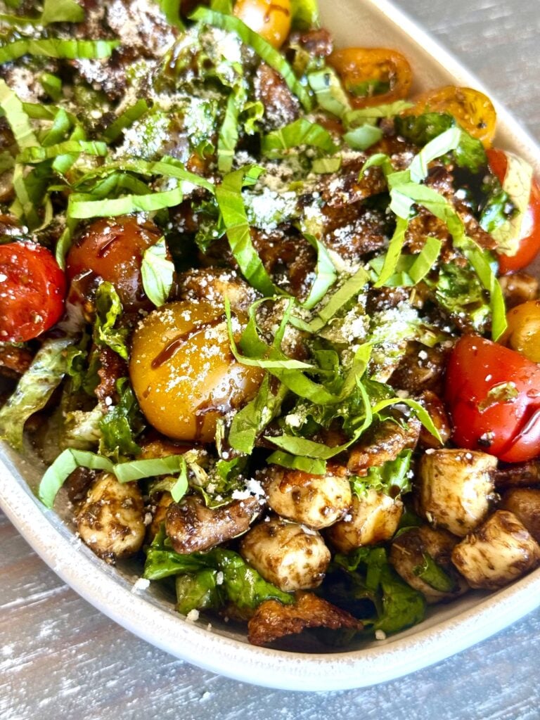 Crispy Pasta Caprese Chicken Salad