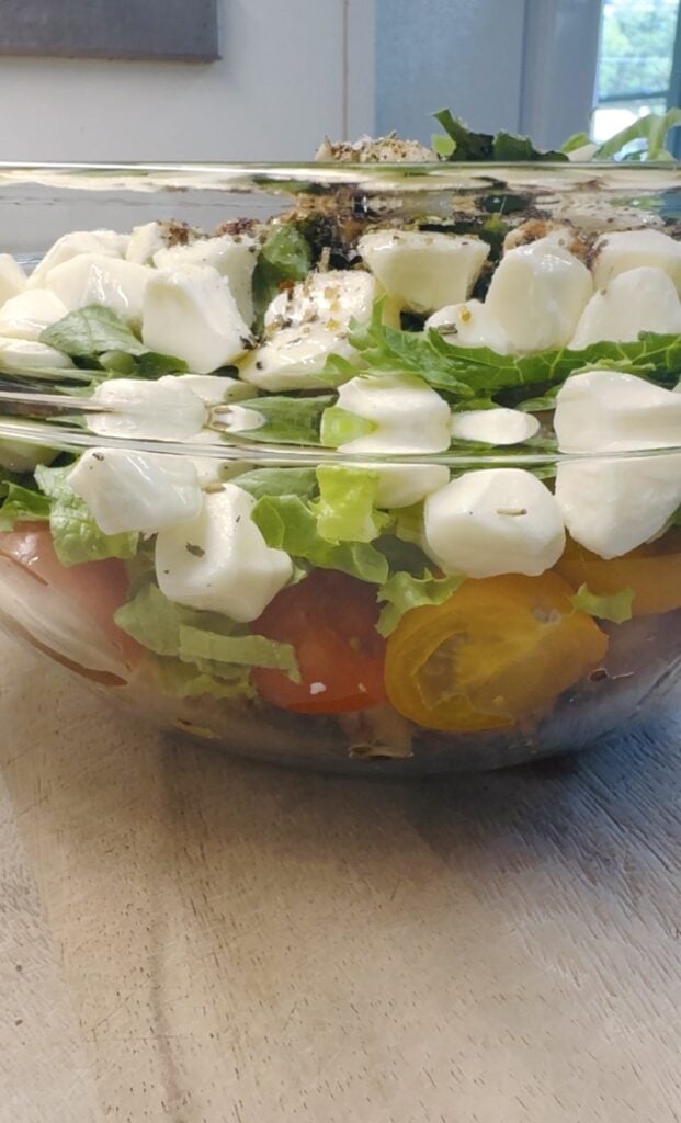 Crispy Pasta Caprese Chicken Salad
