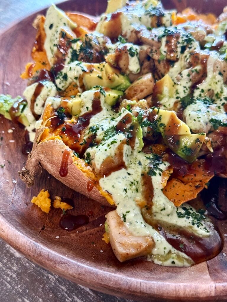 BBQ Chicken Loaded Sweet Potatoes