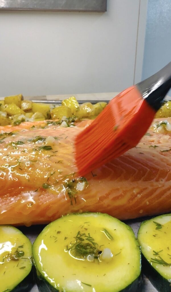 One Pan Salmon Potatoes and Zucchini