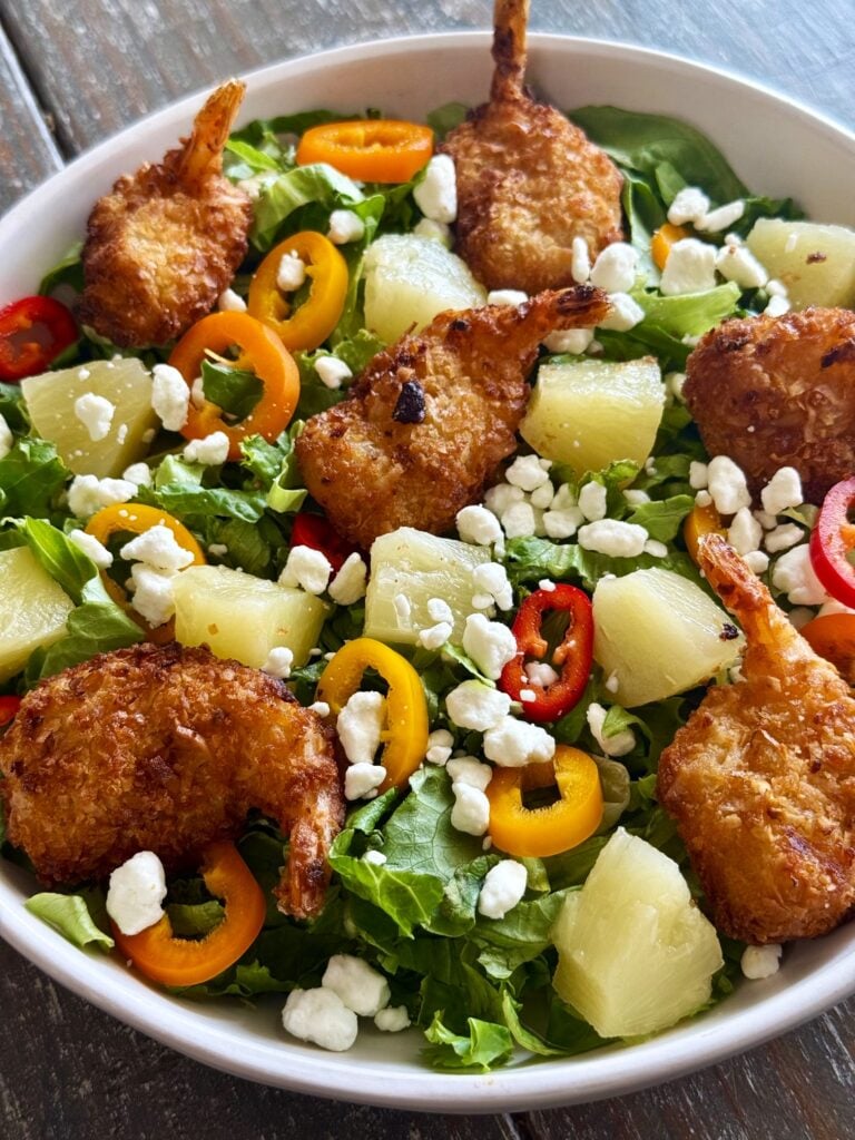 Coconut Shrimp Salads with Pineapple Vinaigrette