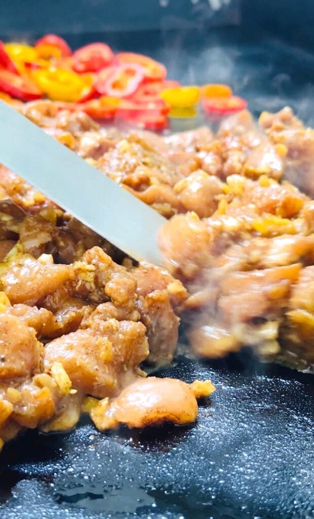 cooking chicken on a griddle