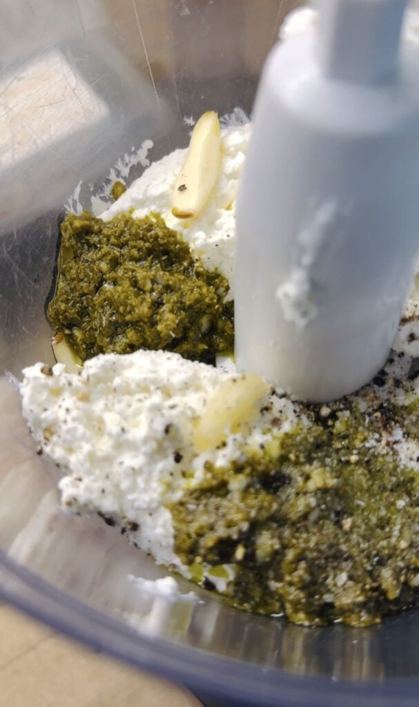 ingredients in a food processor before blending